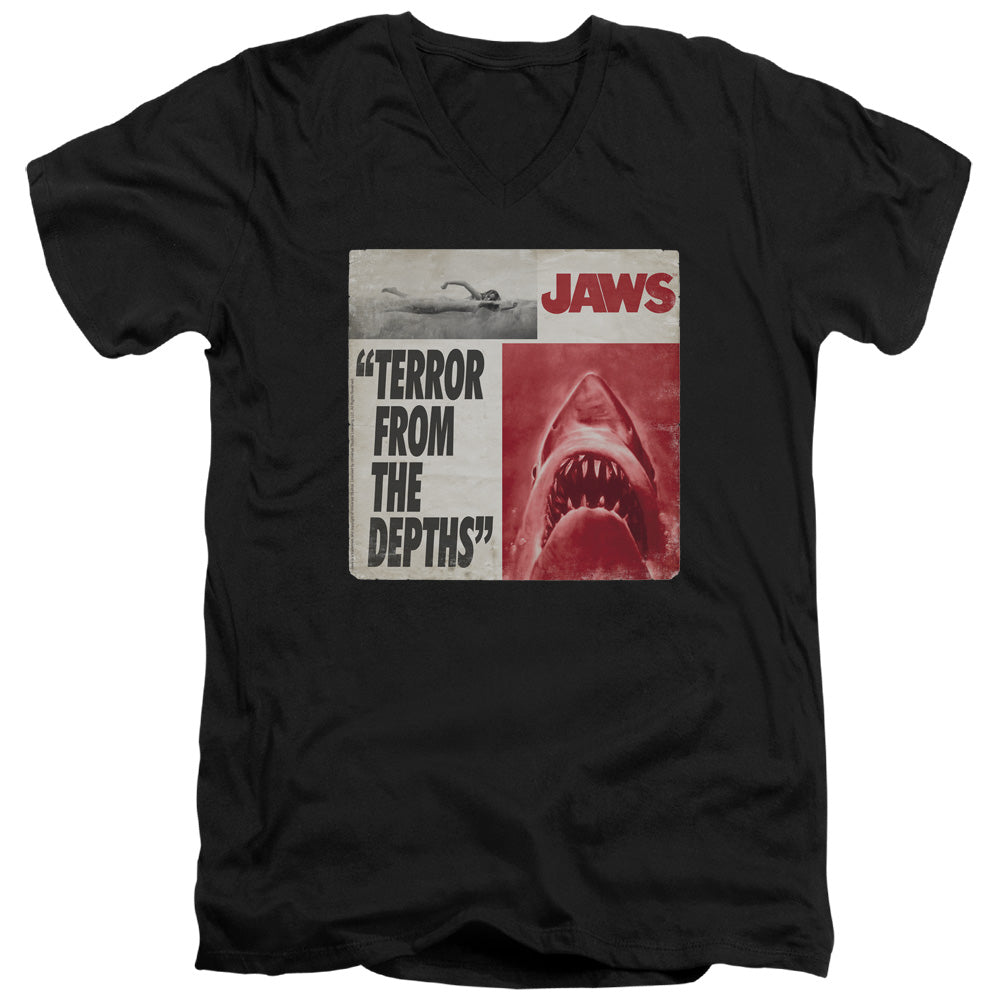 Jaws Terror Mens Slim Fit V-Neck T Shirt Black