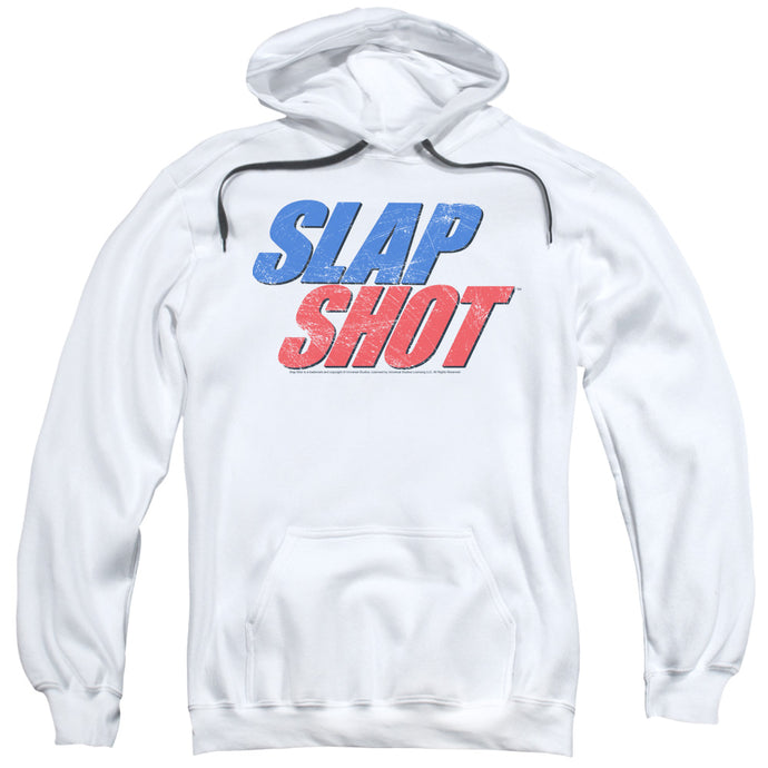 Slap Shot Blue And Red Logo Mens Hoodie White