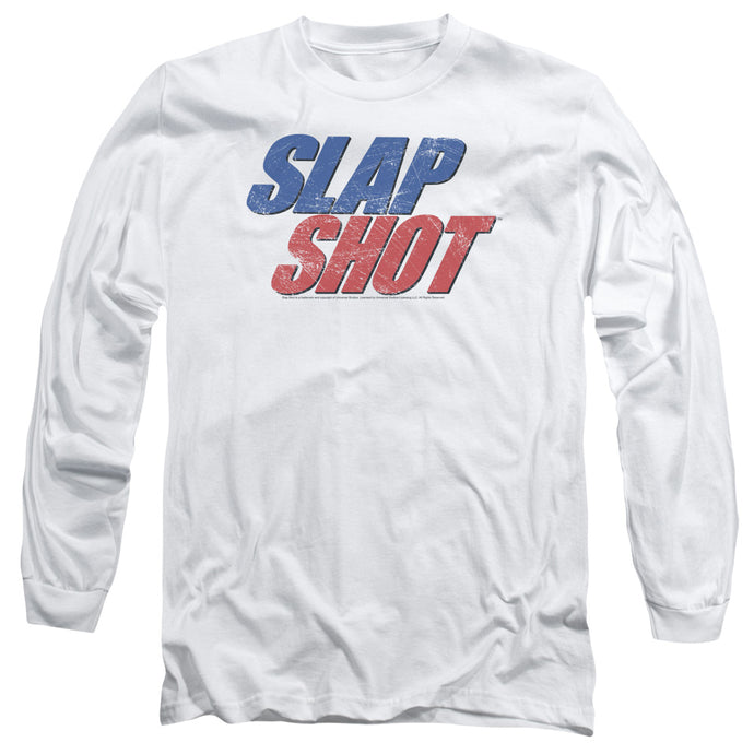 Slap Shot Blue And Red Logo Mens Long Sleeve Shirt White