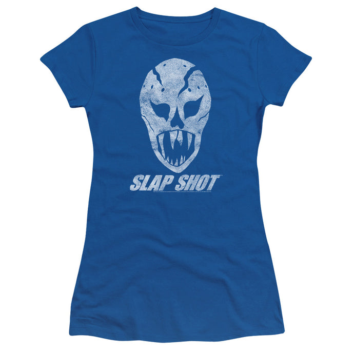 Slap Shot The Mask Junior Sheer Cap Sleeve Womens T Shirt Royal Blue