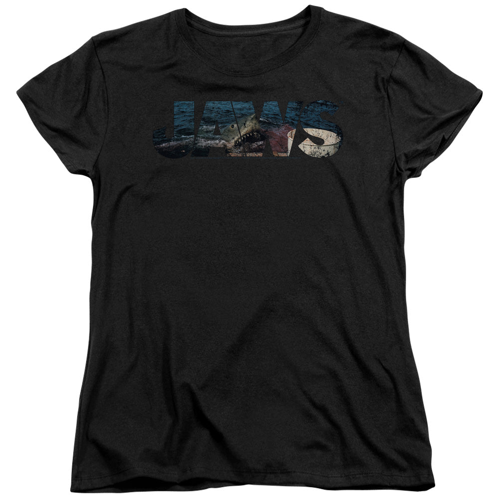 Jaws Logo Cutout Womens T Shirt Black