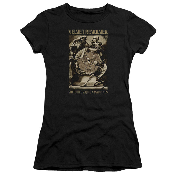 Velvet Revolver Quick Machines Junior Sheer Cap Sleeve Womens T Shirt Black