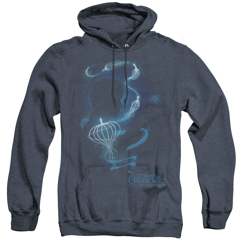 Fantastic Beasts 2 Newt Silhouette Mens Heather Hoodie Navy Officially Licensed