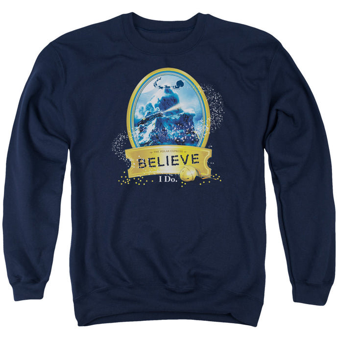 The Polar Express True Believer Mens Crewneck Sweatshirt Navy Blue