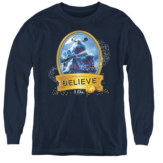 The Polar Express True Believer Long Sleeve Kids Youth T Shirt Navy Blue