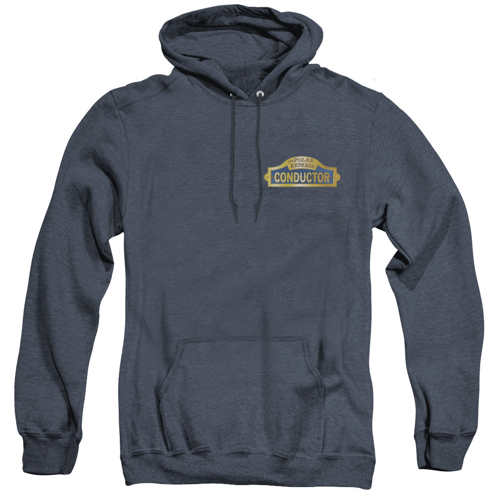 Polar Express Conductor Mens Heather Hoodie Navy Officially Licensed