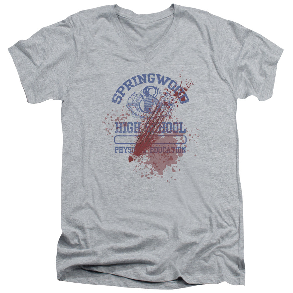 Nightmare On Elm Street Springwood High Victim Mens Slim Fit V-Neck T Shirt Athletic Heather