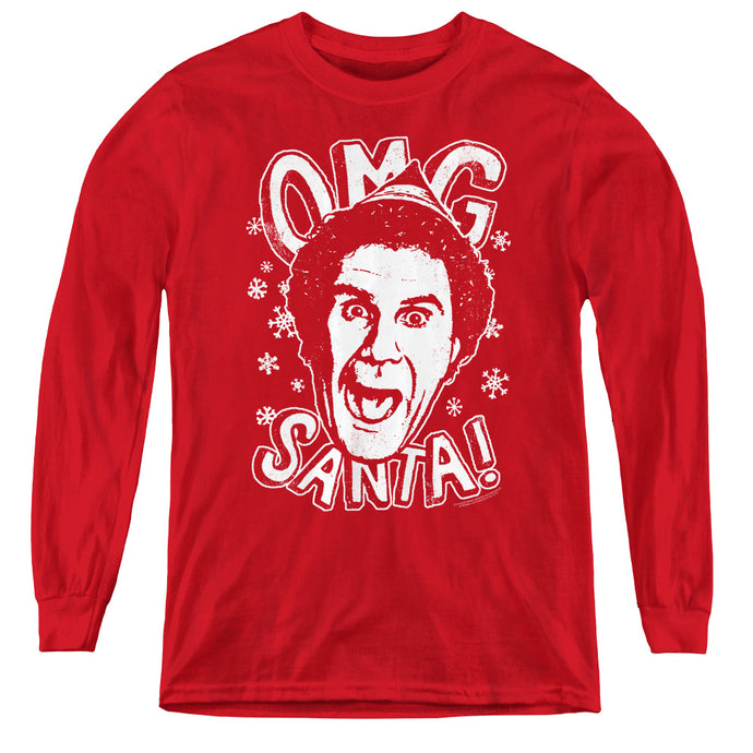 Elf OMG Santa Long Sleeve Kids Youth T Shirt Red