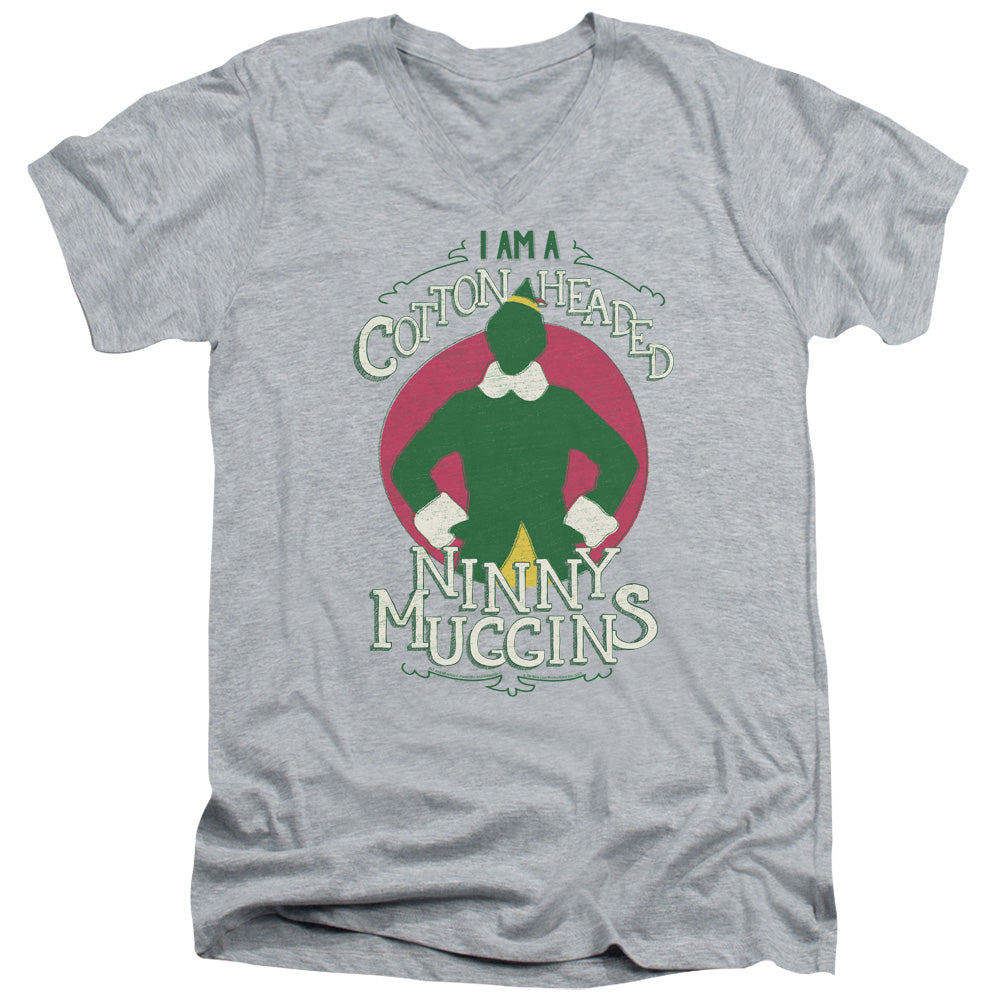 Elf Cotton Headed Mens Slim Fit V-Neck T Shirt Athletic Heather