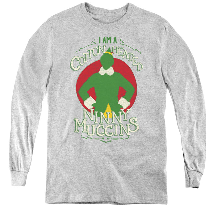 Elf Cotton Headed Long Sleeve Kids Youth T Shirt Athletic Heather