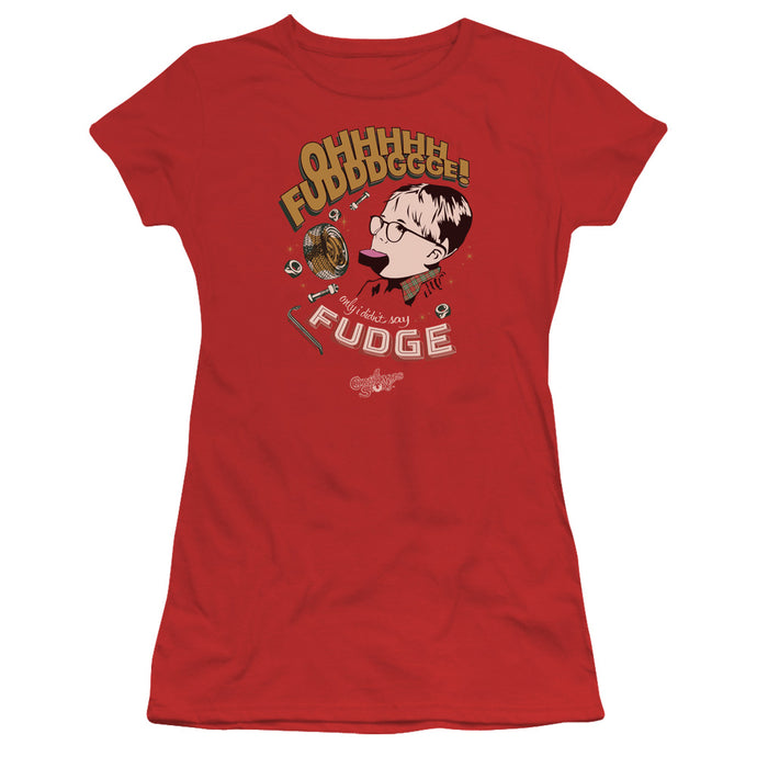 A Christmas Story Fudge Junior Sheer Cap Sleeve Womens T Shirt Red