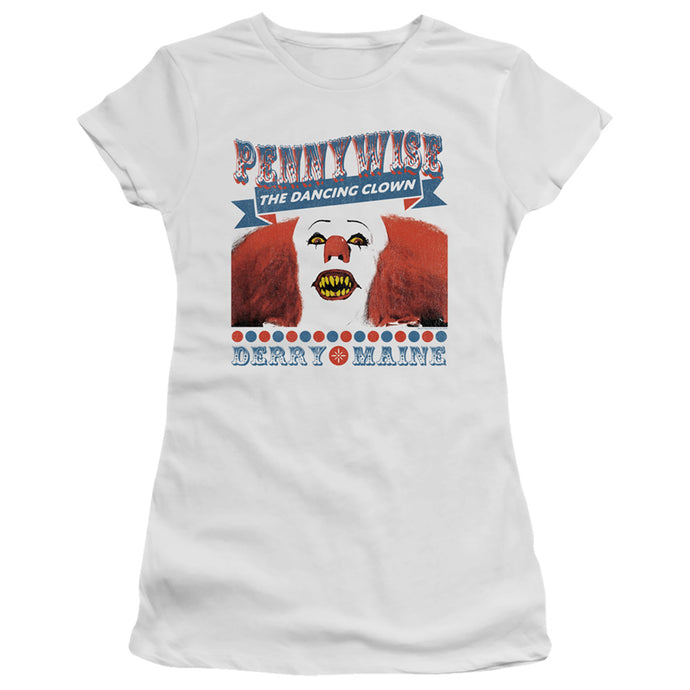 IT 1990 The Dancing Clown Junior Sheer Cap Sleeve Womens T Shirt White