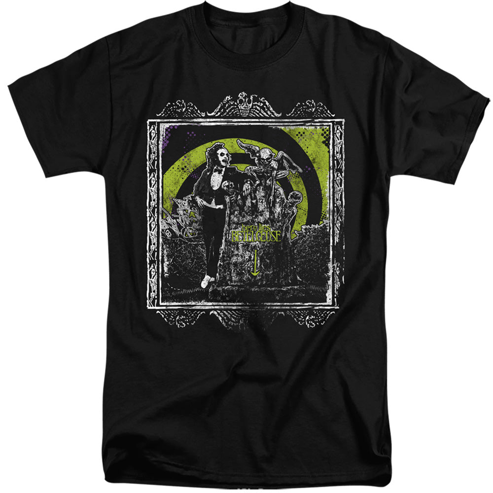 Beetlejuice Here Lies Mens Tall T Shirt Black