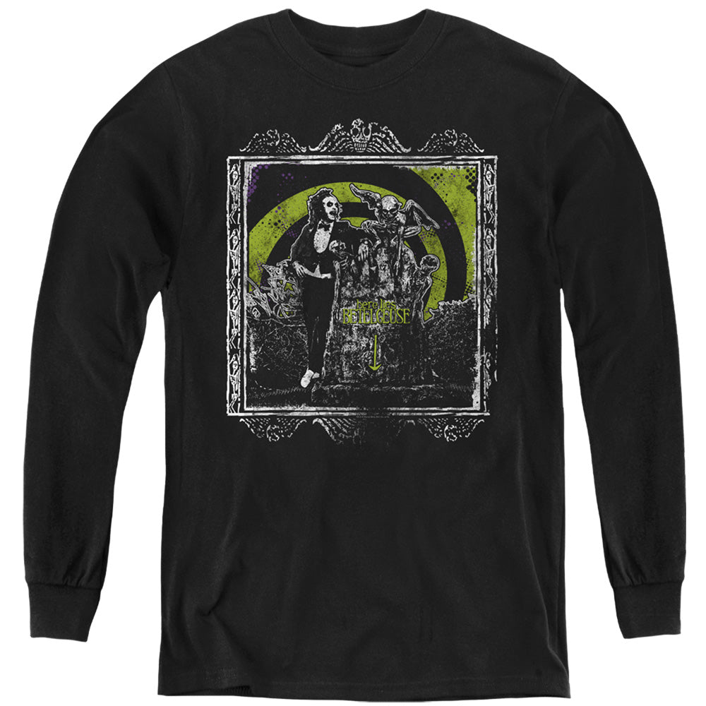 Beetlejuice Here Lies Long Sleeve Kids Youth T Shirt Black
