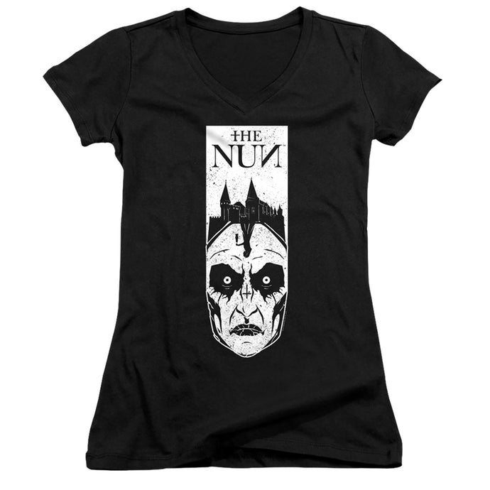 The Nun Gaze Junior Sheer Cap Sleeve V-Neck Womens T Shirt Black