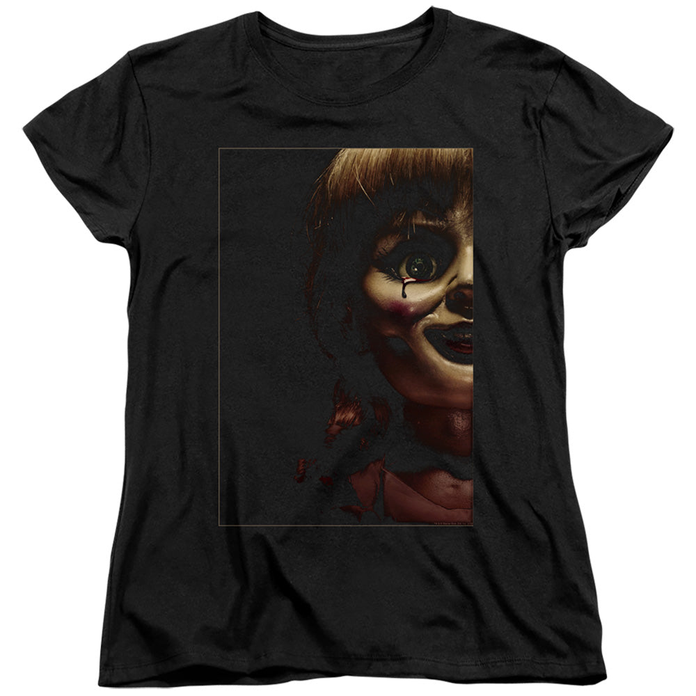 Annabelle Doll Tear Womens T Shirt Black