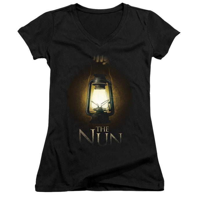 The Nun Lantern Junior Sheer Cap Sleeve V-Neck Womens T Shirt Black