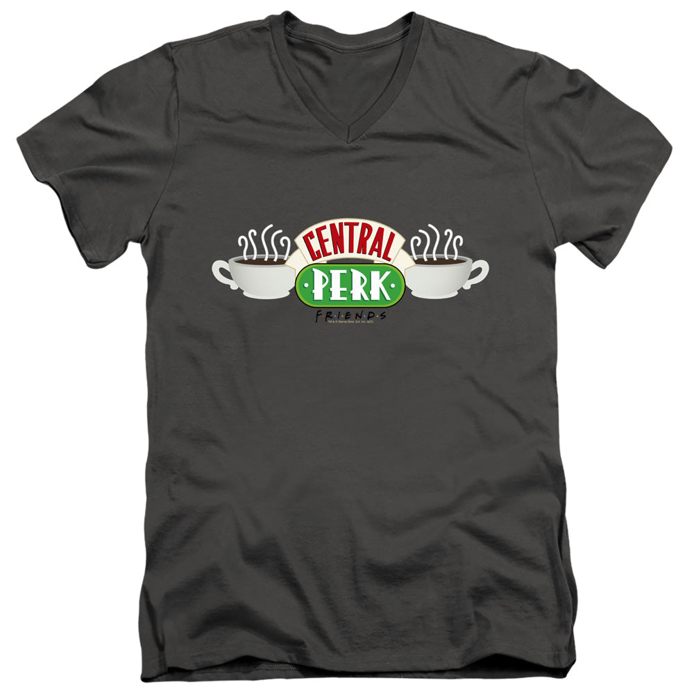 Friends Central Perk Logo Mens Slim Fit V-Neck T Shirt Charcoal