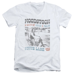 Woodstock Rider Mens Slim Fit V-Neck T Shirt White