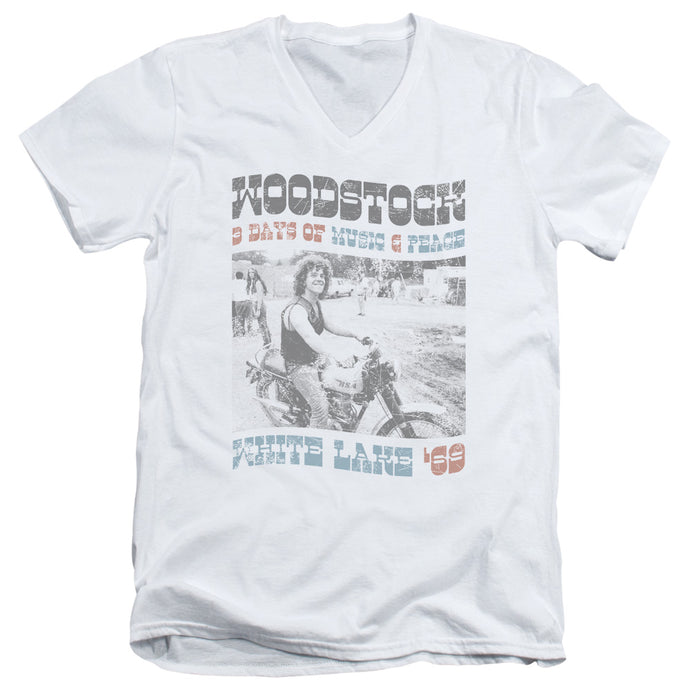 Woodstock Rider Mens Slim Fit V-Neck T Shirt White
