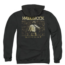 Load image into Gallery viewer, Woodstock White Lake Crowd Back Print Zipper Mens Hoodie Black