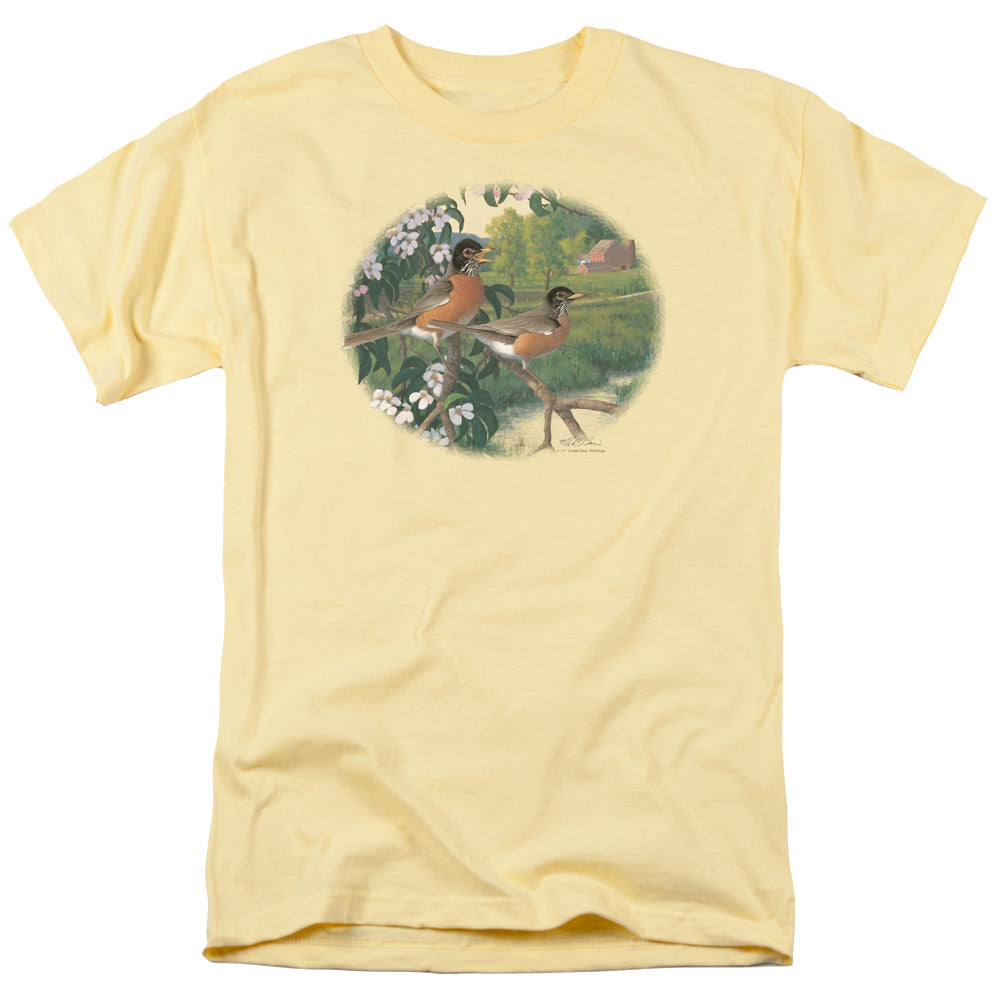 Wildlife Apple Blossom Time Robins Mens T Shirt Banana Officially Licensed