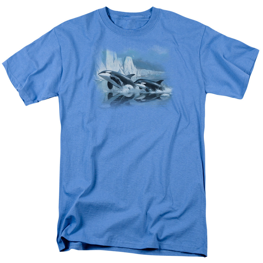 Wildlife Glaciers Edge Orcas Mens T Shirt Carolina Blue Officially Licensed