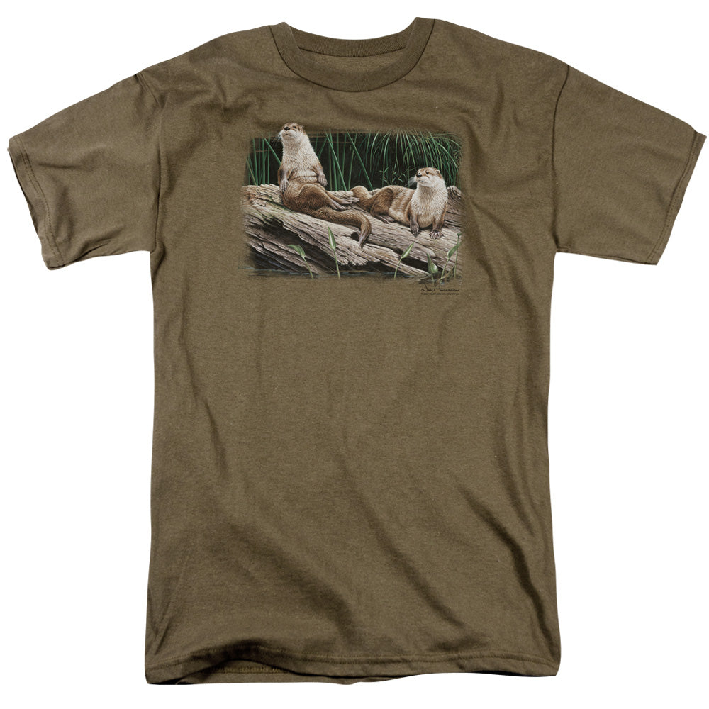 Wildlife River Otters Mens T Shirt Safari Green Officially Licensed