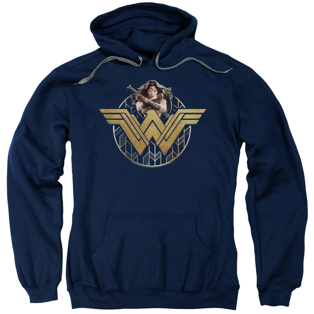 Wonder Woman Movie Power Stance And Emblem Mens Hoodie Navy Blue