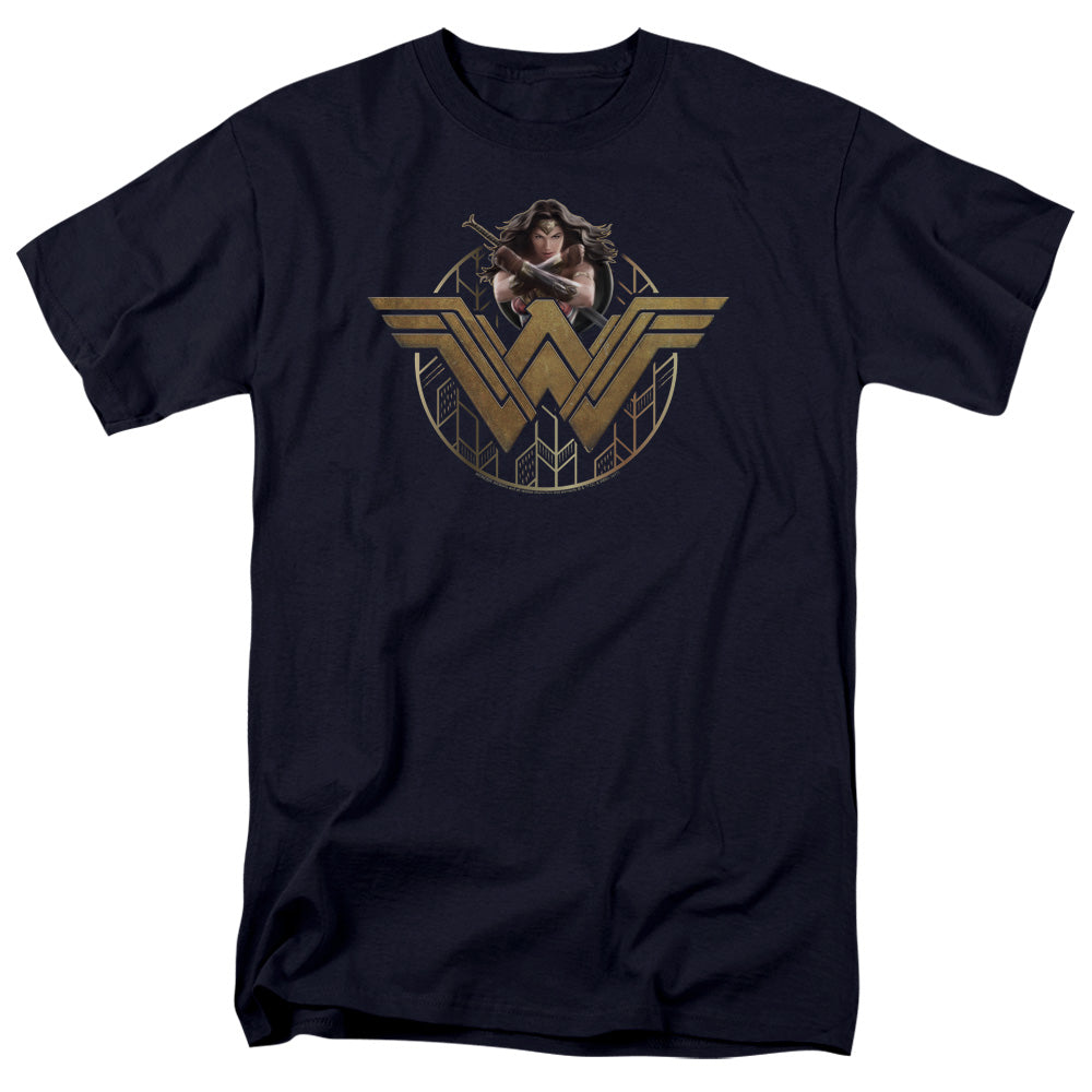 Wonder Woman Movie Power Stance And Emblem Mens T Shirt Navy Officially Licensed
