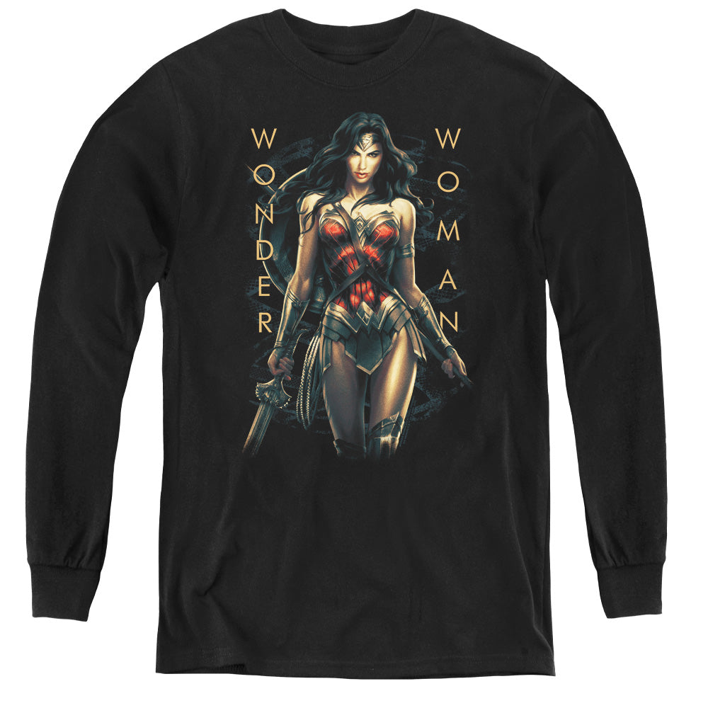 Wonder Woman Movie Armed And Dangerous Long Sleeve Kids Youth T Shirt Black