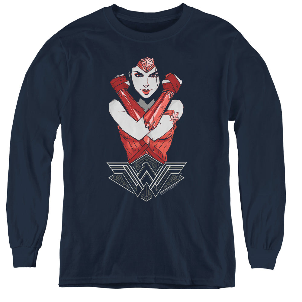 Wonder Woman Movie Amazon Long Sleeve Kids Youth T Shirt Navy Blue