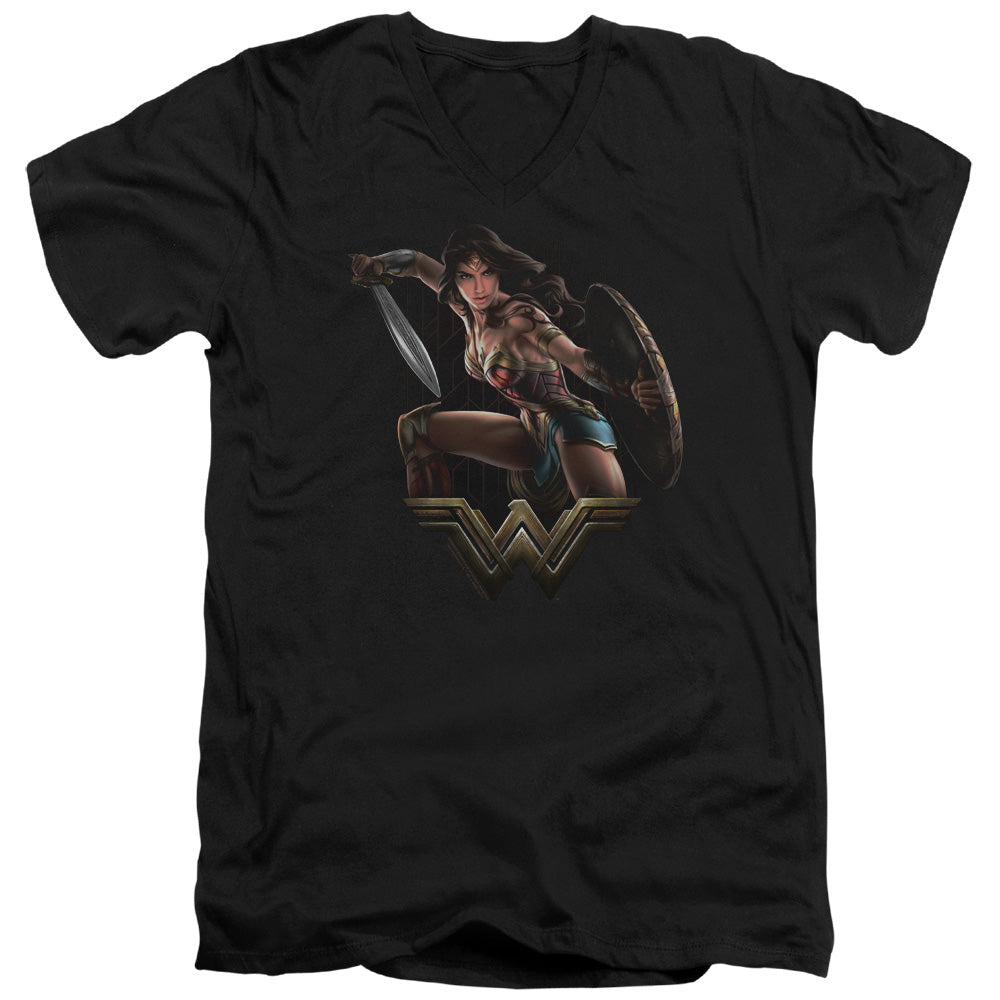 Wonder Woman Movie Fight Mens Slim Fit V-Neck T Shirt Black