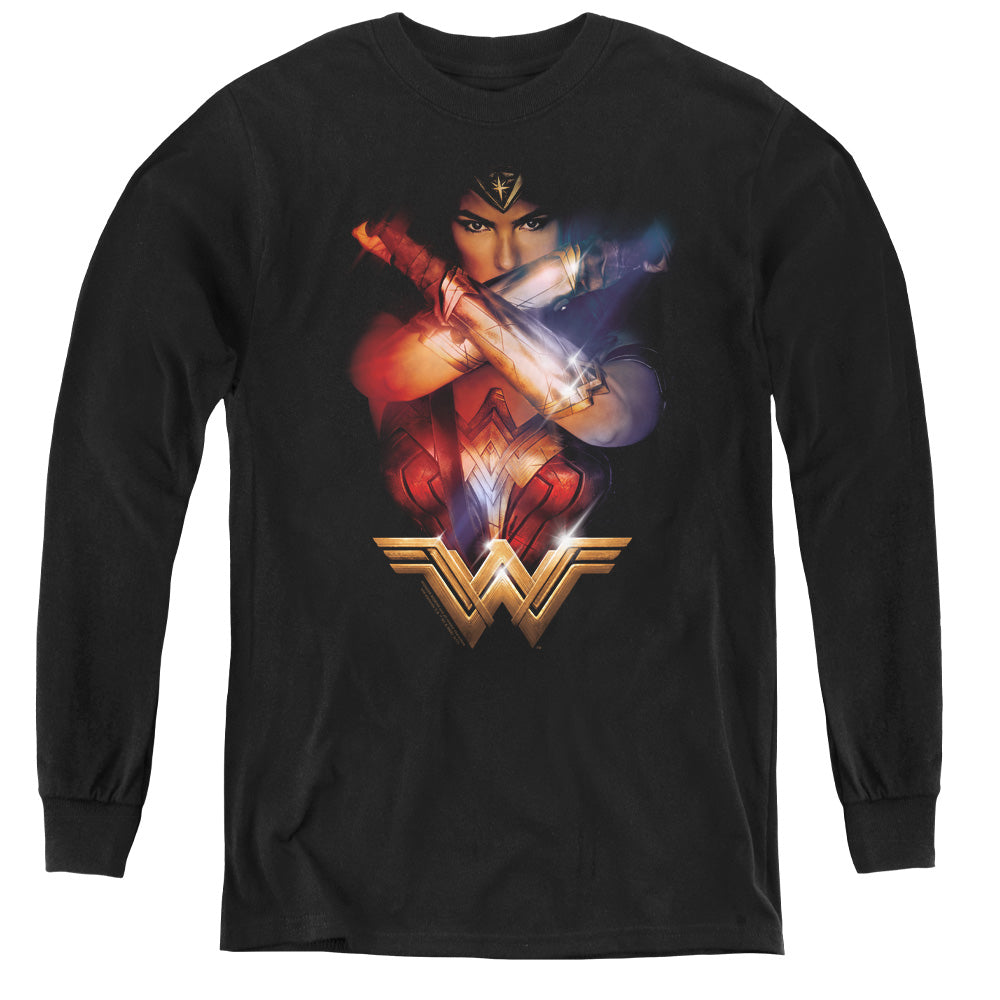 Wonder Woman Movie Arms Crossed Long Sleeve Kids Youth T Shirt Black