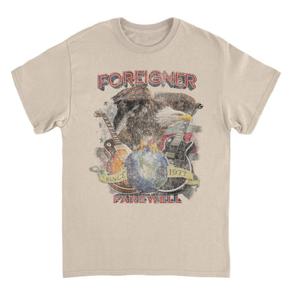 Foreigner Farewall Eagle Distress Mens T Shirt Sand Officially Licensed