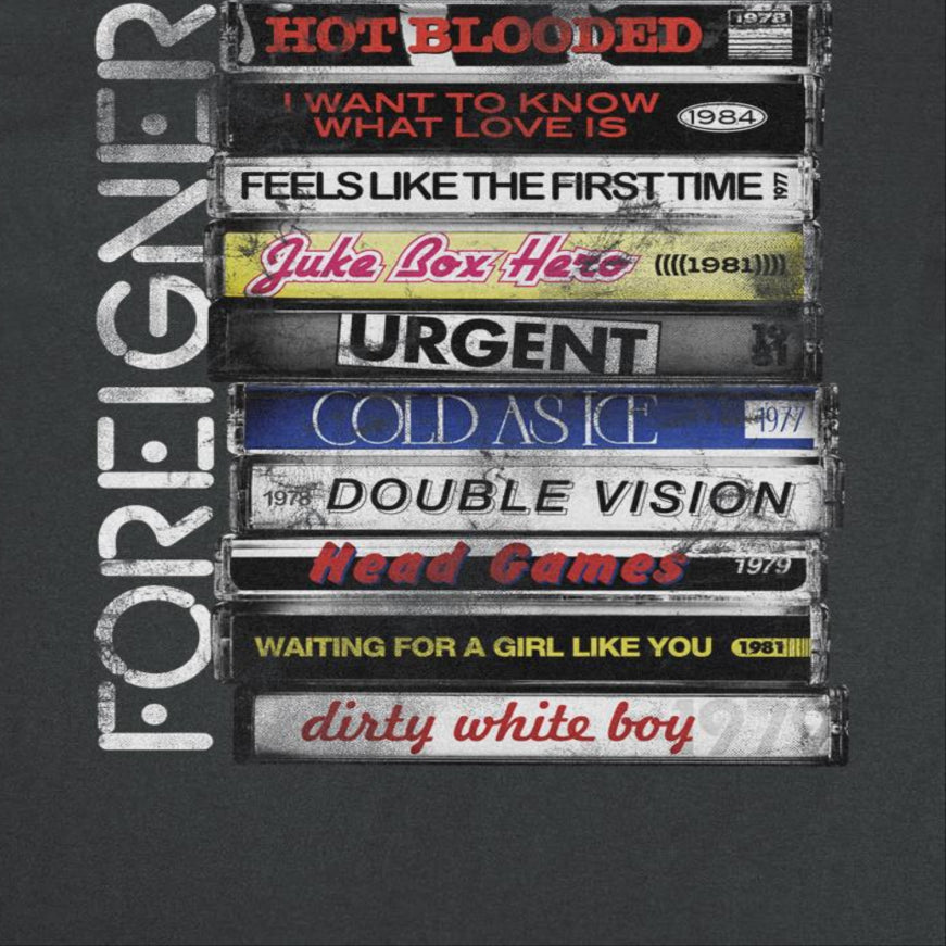 Foreigner Stacked Tapes Mens T Shirt Black