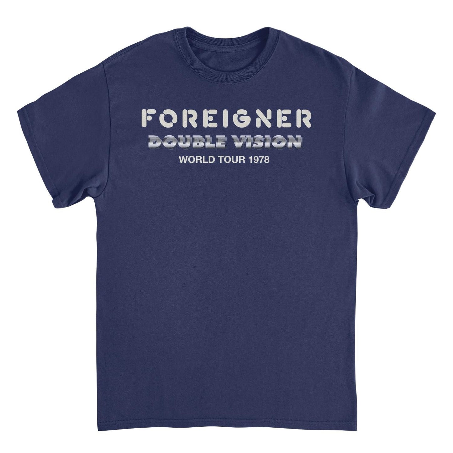Foreigner Double Vision World Tour Mens T Shirt Navy Blue Officially Licensed