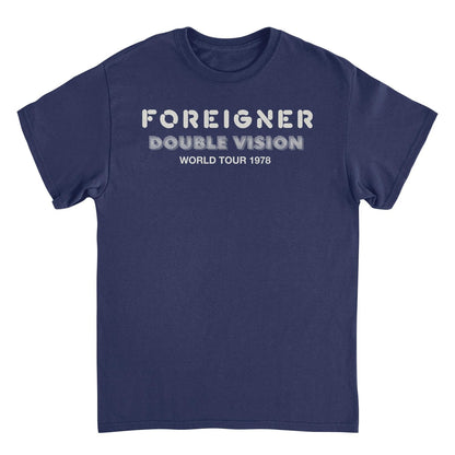 Foreigner Double Vision World Tour Mens T Shirt Navy Blue Officially Licensed