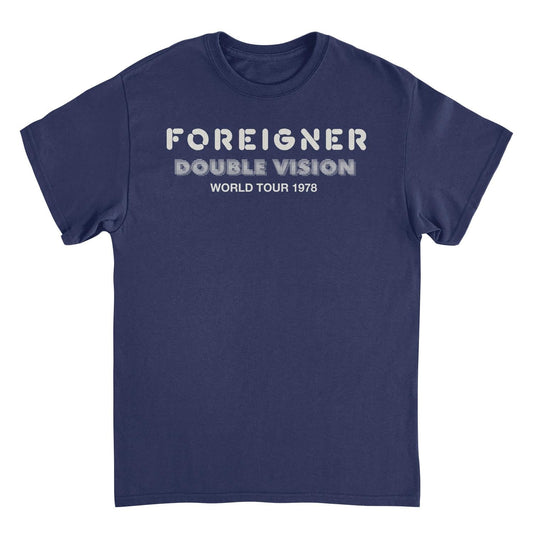 Foreigner Double Vision World Tour Mens T Shirt Navy Blue Officially Licensed