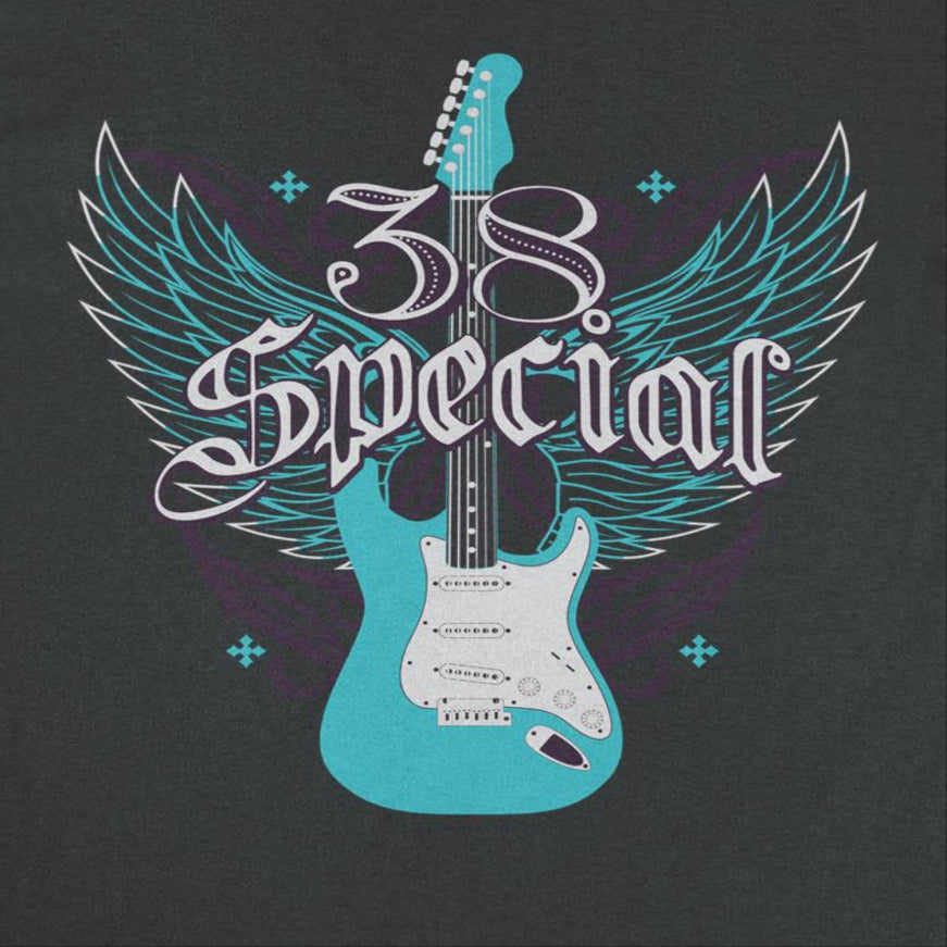 38 Special Teal Winged Guitar Mens T Shirt Black