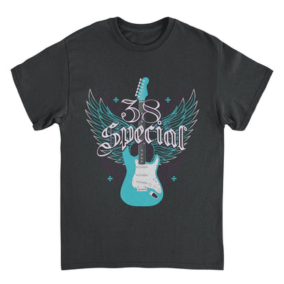 38 Special Teal Winged Guitar Mens T Shirt Black