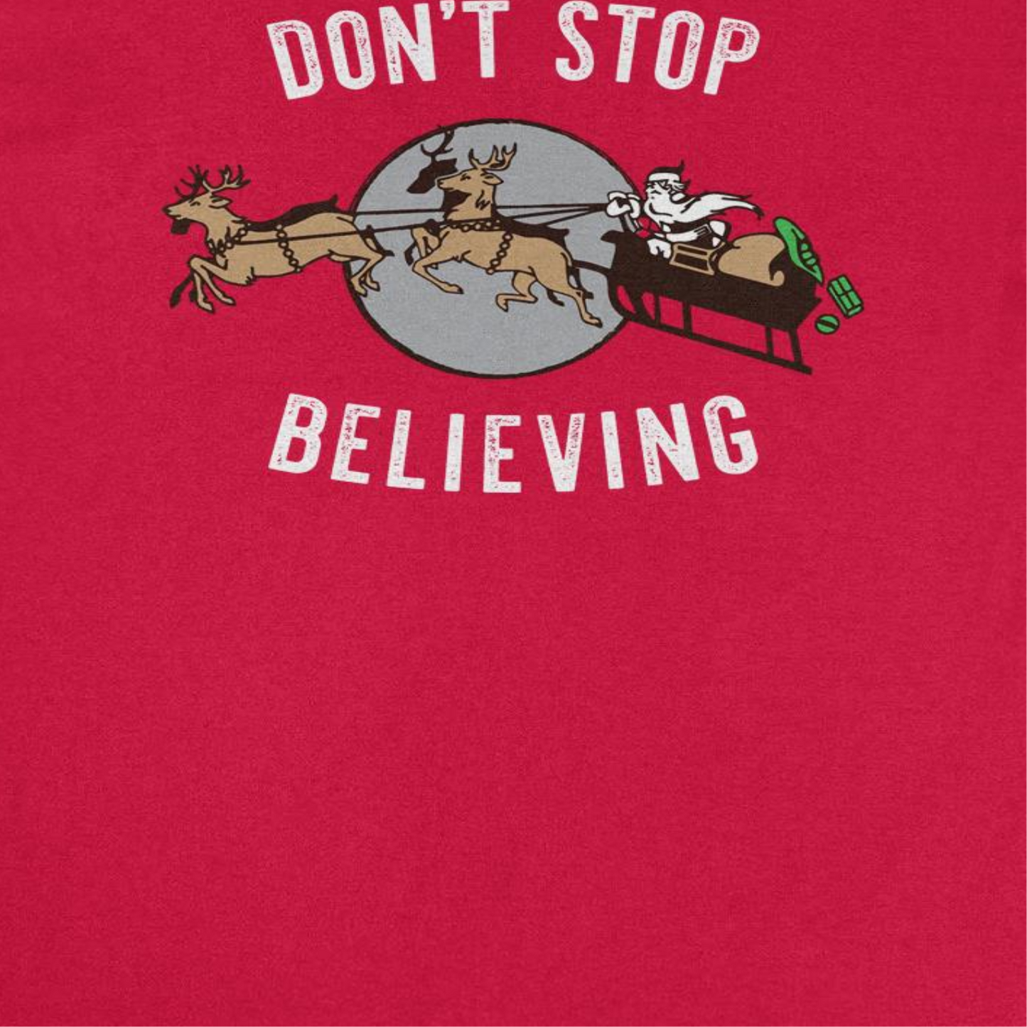 Don't Stop Believing Mens Christmas T-Shirt Red Officially Licensed