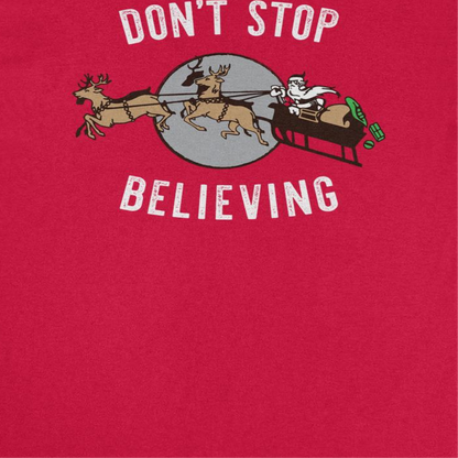 Don't Stop Believing Mens Christmas T-Shirt Red Officially Licensed