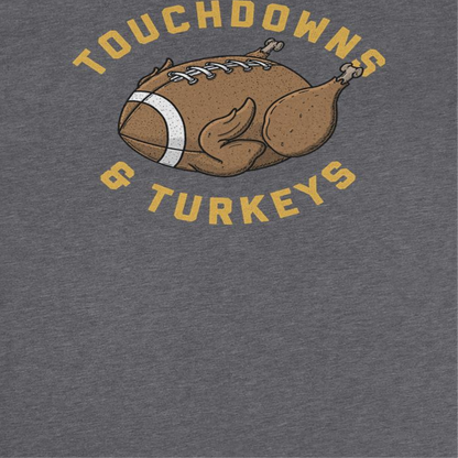 Touchdowns and Turkeys Football Mens Ideanest T Shirt Charcoal Officially Licensed