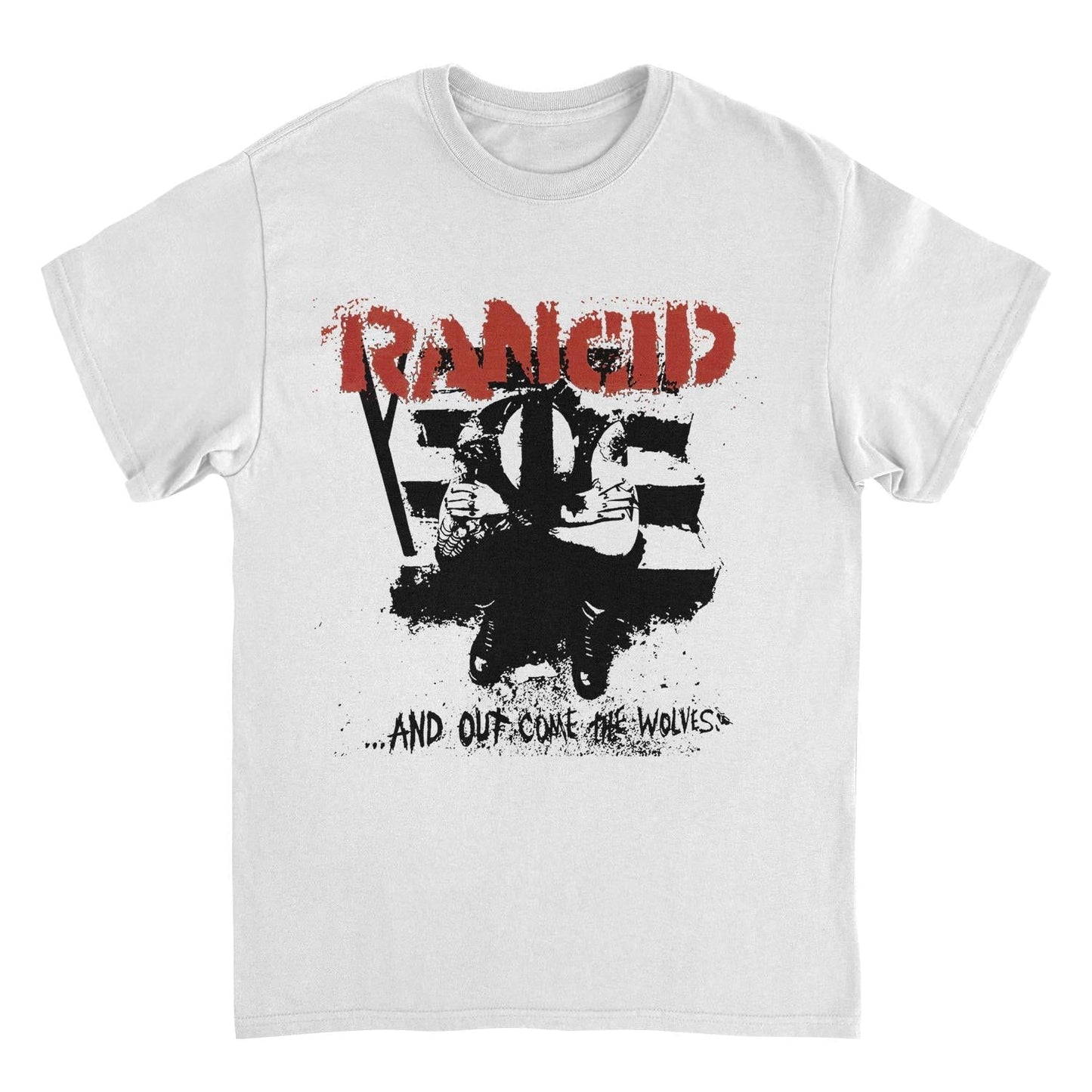 Rancid And Out Come the Wolves Artwork Black Mens T Shirt White Officially Licensed