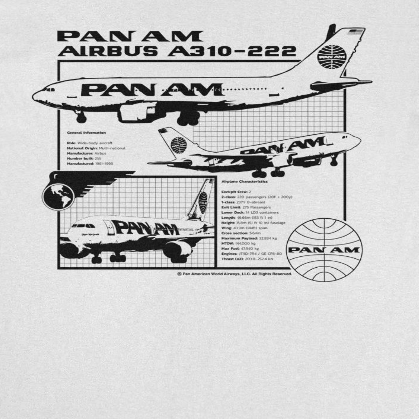 Pan Am Airplane Info and Characteristics Mens T Shirt White Officially Licensed