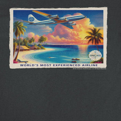 Pan Am Vintage Beach Plane Scene Mens T Shirt Black Officially Licensed