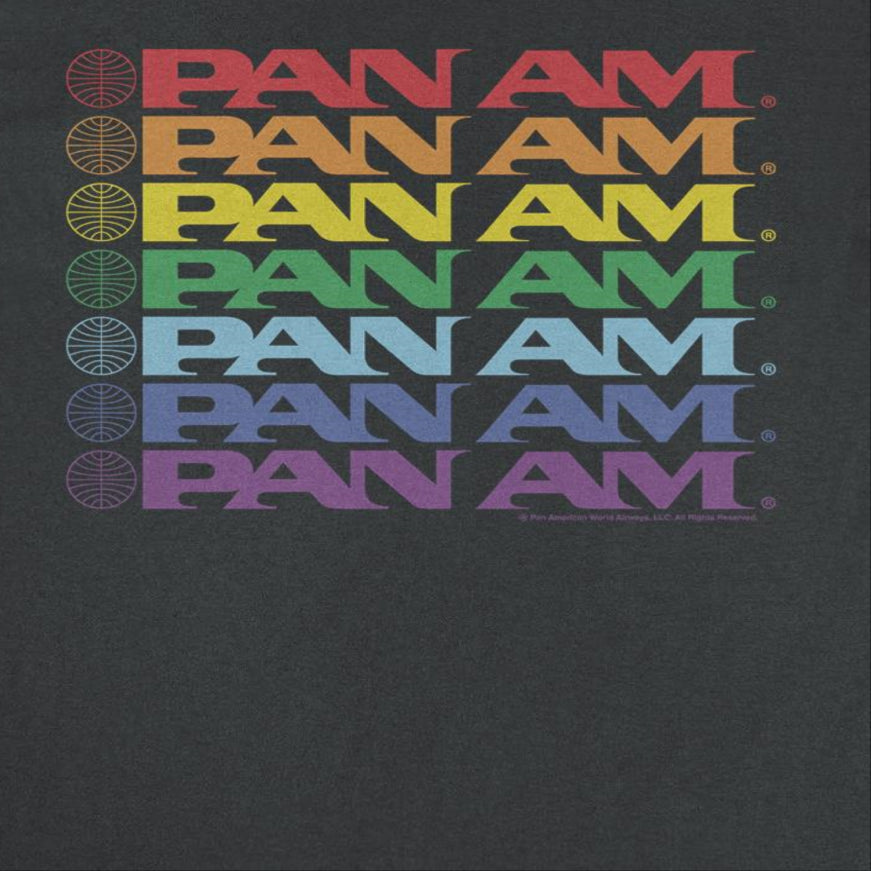 Pan Am Text Logo Rainbow Cascade Pride Mens T Shirt Black Officially Licensed