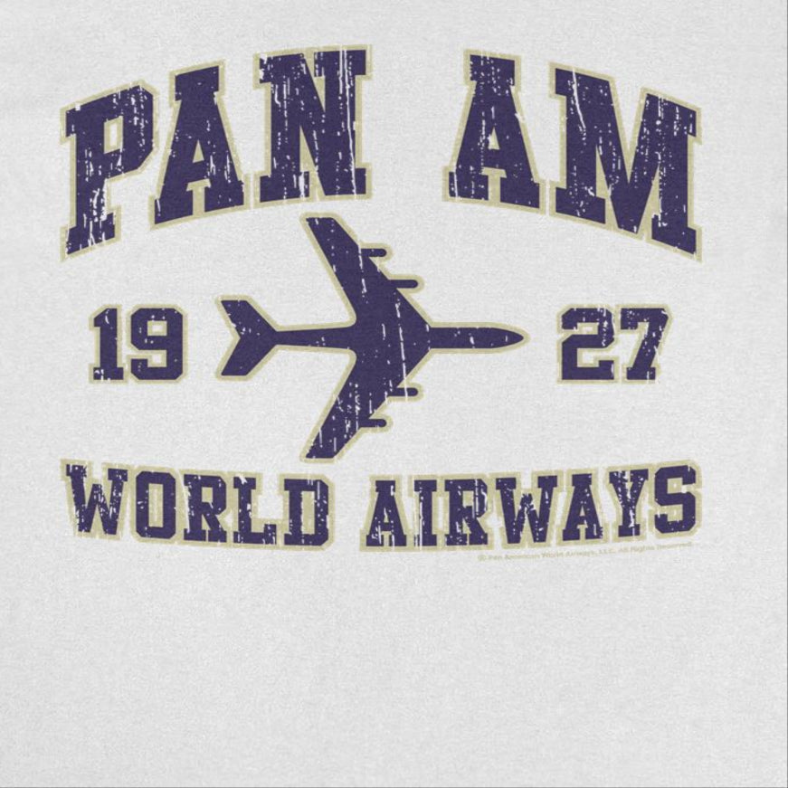 Pan Am World Airways Varsity Sports Text Distress Mens T Shirt White Officially Licensed