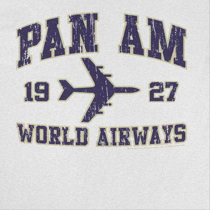 Pan Am World Airways Varsity Sports Text Distress Mens T Shirt White Officially Licensed